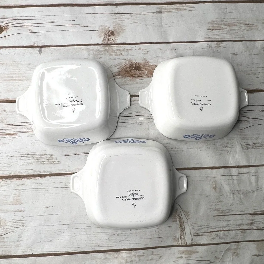Corning Ware Petite Pan Blue Cornflower White Vintage P-41 Set of 3